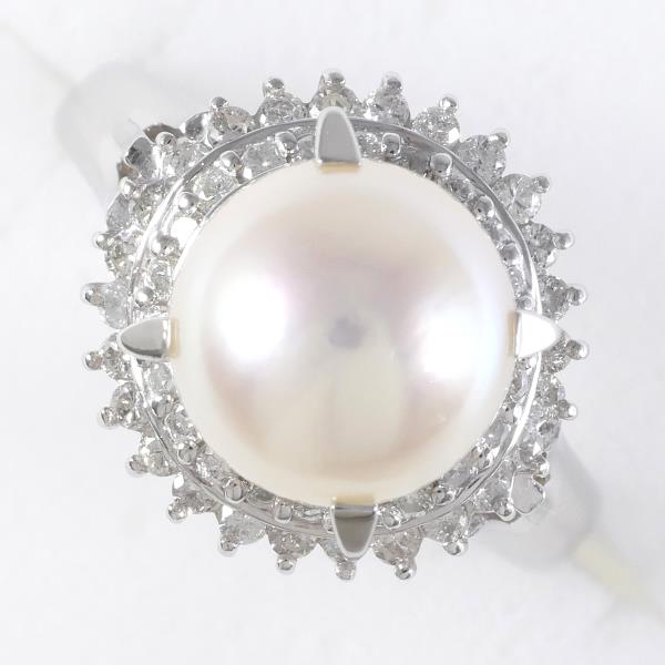 PT900 Platinum Ring with Approx. 9mm Pearl & Diamond 0.40, Size 12.5, Approximate Total Weight 7.5g