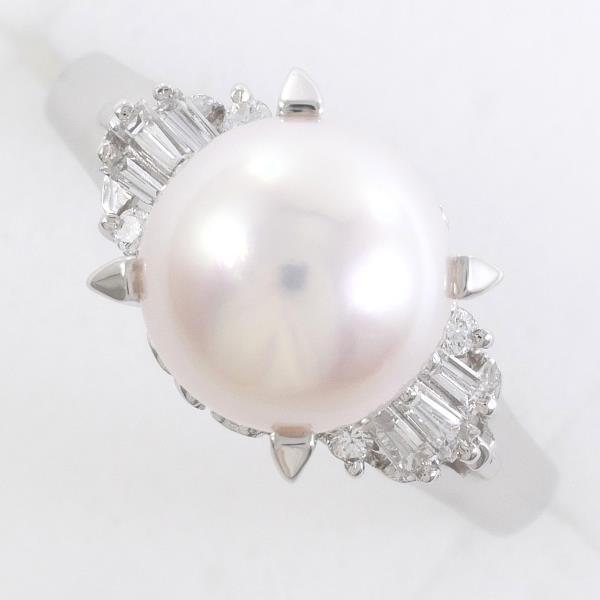 PT900 Platinum Ring with Approx 8.5mm Pearl, 0.20ct Diamond, and Total Weight of 6.2g - Size 14 for Women