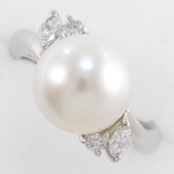 Platinum PT900, Diamond and Pearl Ring of Size 9 - 10mm, 0.25ct for Women, White Backdrop