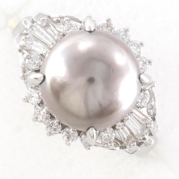 PT900 Platinum Ring (Size 12) with 0.39ct Diamond & 10mm Pearl, Total Weight approx. 6.4g, Ladies Silver Jewelry (Pre-owned)