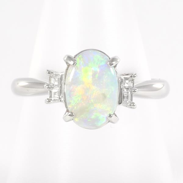 Platinum PT900 Opal and Diamond Ring with 0.88ct Opal, 0.12ct Diamond, and Total Weight of 5.5g - Size 14 for Women