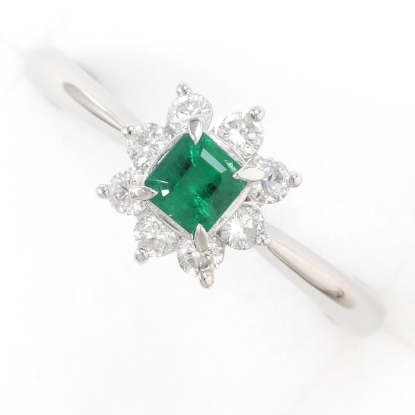 Platinum PT900 Emerald and Diamond Ring with 0.25ct Emerald, 0.30ct Diamond, and Total Weight of 3.9g - Size 15 for Women