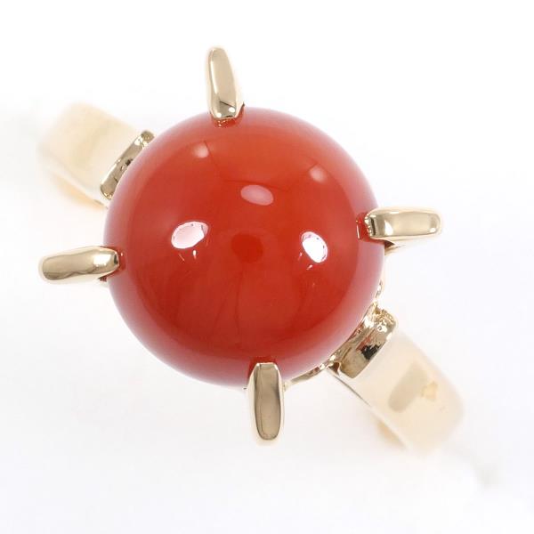 K18 Yellow Gold Ring with Coral, 7.5 Size, 4.4g Total Weight