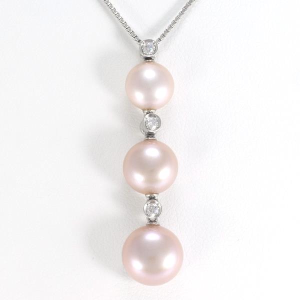 Platinum PT900 & PT850 Necklace with Pearl and 0.10ct Diamond, Total Weight Approximately 7.8g, 45cm Length, Ladies' Jewelry