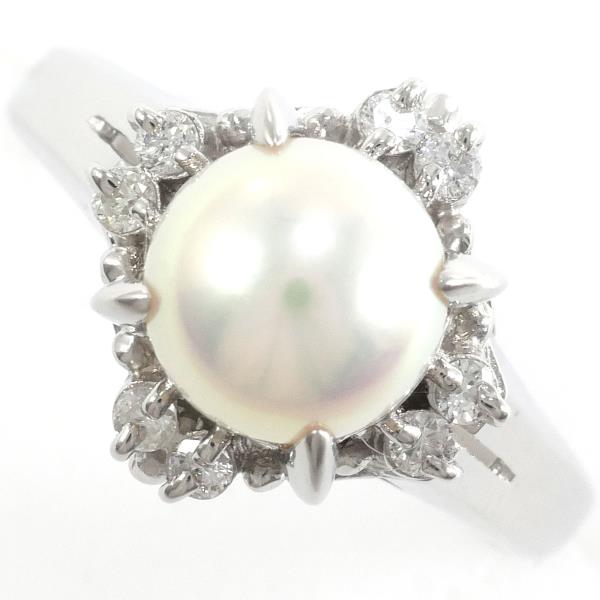 PT900 Platinum Ring Size 10 with Pearl about 7mm and 0.13ct Diamond, Total weight approximately 5.7g (Ladies, Pre-owned)