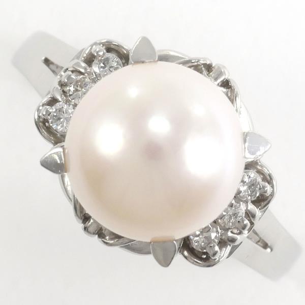 PT900 Platinum Ring Size 12 with Pearl about 9mm and 0.07ct Diamond, Total weight approximately 5.6g (Ladies, Pre-owned)