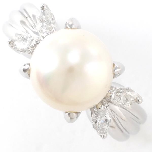 Platinum PT900 Ring with 9mm Pearl and 0.32ct Diamond, Size 13, Total Weight Approximately 7.0g, Ladies' Jewelry