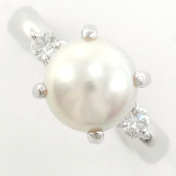 Platinum PT900 Women's Ring with Pearl (Approximately 8mm) and 0.15ct Diamond - Size 9, Total Weight Approximately 6.1g