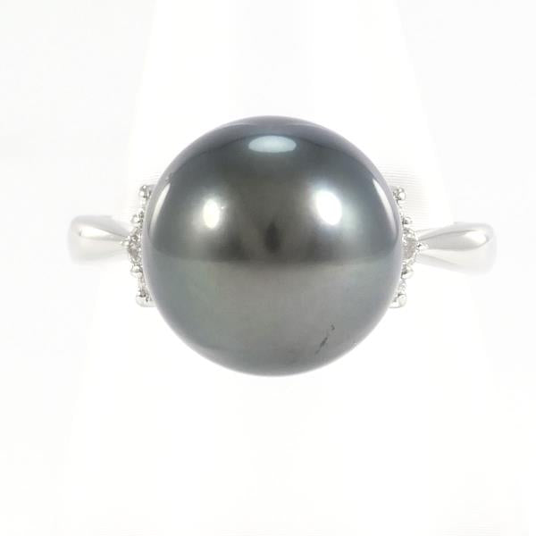 Platinum PT900 Ring with 12mm Pearl and 0.13ct Diamond, Size 14, Total Weight Approximately 7.4g, Ladies' Jewelry