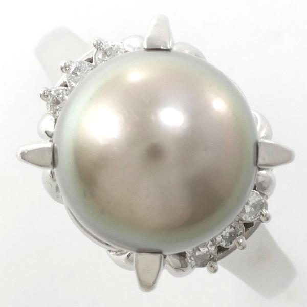 Platinum PT900 Ring with 10.5mm Pearl and 0.10ct Diamond, Size 16, Total Weight Approximately 8.1g, Ladies' Jewelry