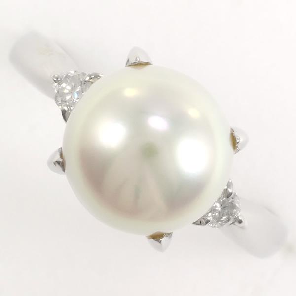 Platinum PT900 Ring with 9mm Pearl and 0.10ct Diamond, Size 13 Ladies' Silver Accessory