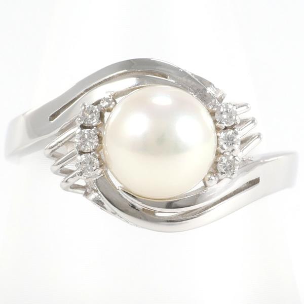 PT900 Platinum Ring Size 18 with Pearl about 7.5mm and 0.086ct Diamond, Total weight approximately 6.5g (Ladies, Pre-owned)