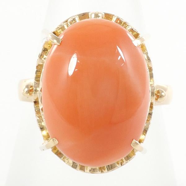 Ladies’ 18K Yellow Gold Ring with Coral, Size 14.5, Total Weight Approximately 6.4g