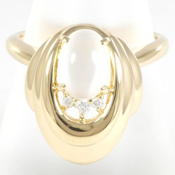 K18 Yellow Gold Ring, Size 10.5, with Moonstone and 0.03 Carat Diamond, Total Weight Approx. 5.3g (Used)