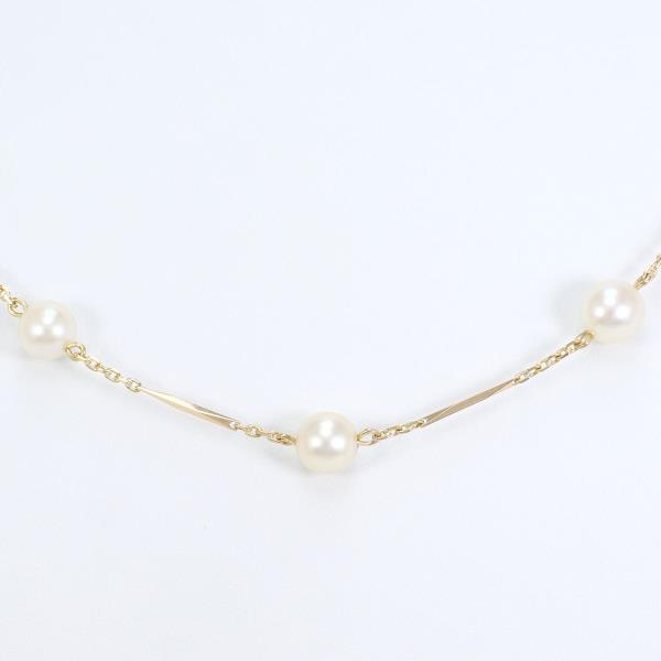 K18 Yellow Gold Station Necklace with Akoya Pearls, Total Weight approx 9.6g, Length 49cm
