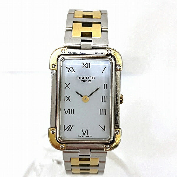 HERMES Croix d'heure Ladies Wristwatch CR1.240, White Stainless Steel and Gold Plated - Preowned CR1.240