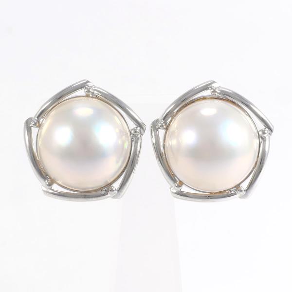 K14 White Gold Earrings with Mabe Pearl, Total Weight Approx. 11.1g