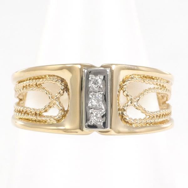 Platinum PT900 and K18 Yellow Gold Ring with Diamonds, Size 12, Total Weight ~4.3g - Women's Pre-Owned