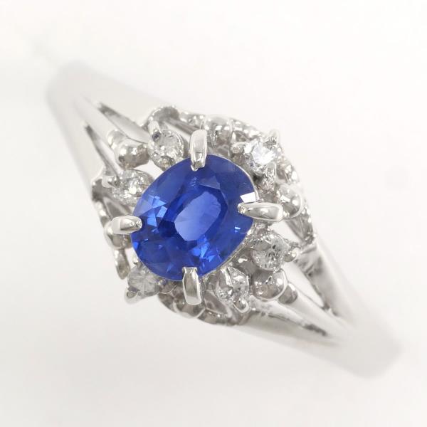 [LuxUness]  PT900 Platinum Ring with 0.70ct Sapphire and 0.10ct Diamond, Size 17.5, Weight ~5.4g  in Excellent condition