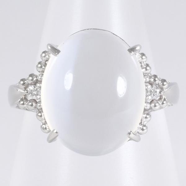 Ladies’ Platinum PT900 Ring with Moonstone and Diamond, Size 12, 10.10ct Moonstone, Total Weight Approximately 7.4g