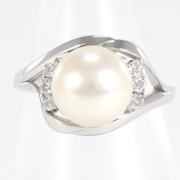Ladies' PT900 Platinum Ring with 9mm Pearl and Diamond, Size 8, Total Weight Approximately 5.6g