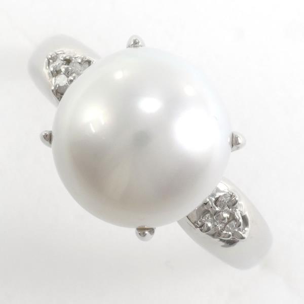 Platinum PT900 Ring, Size 13.5,  with Approximately 10mm Pearl and 0.06ct Diamond, Total Weight Approximately 5.5g