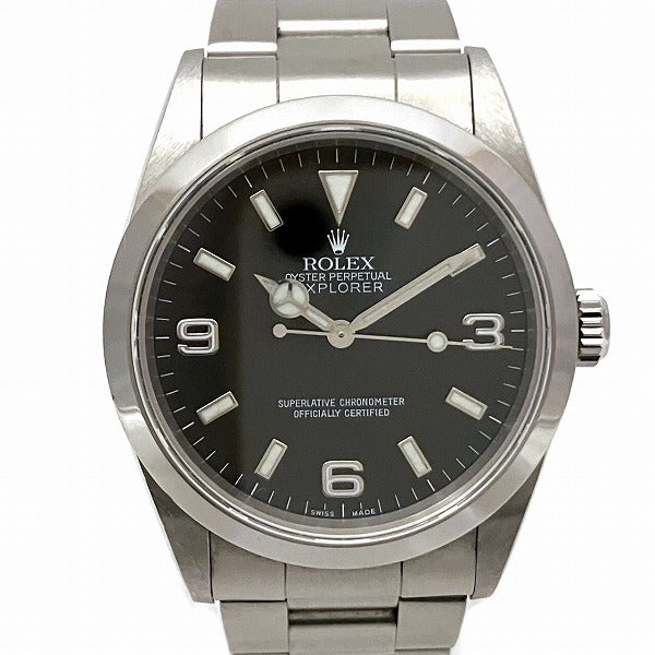 Rolex Explorer 14270 Men's Watch - Stainless Steel and Leather Automatic Silver