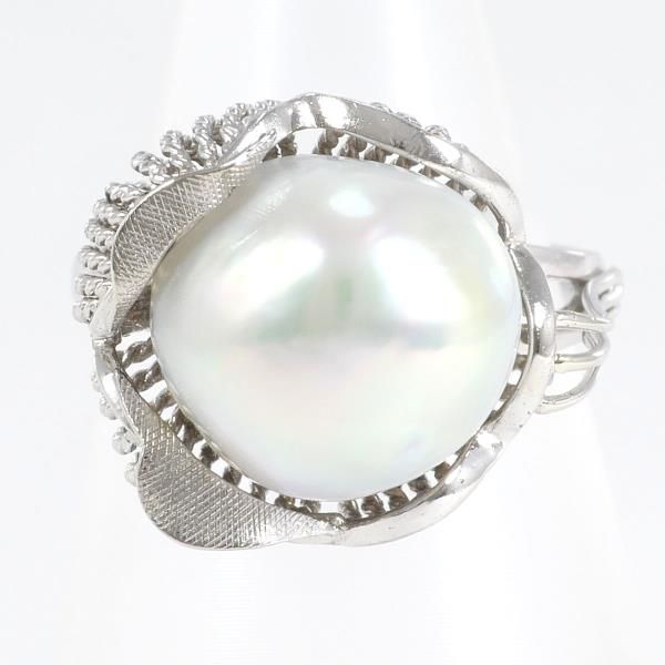 14K White Gold and Pearl Ring, Size 9.5, Approximately 10x11mm Pearl, Total Weight Approximately 5.5g