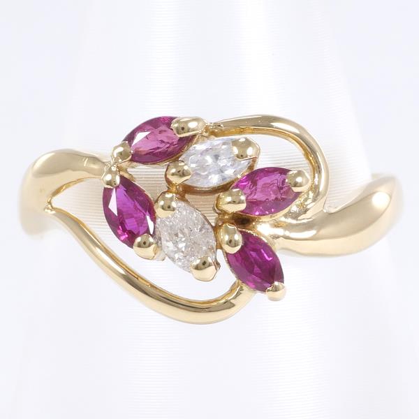 18k K18 Yellow Gold Ruby & Diamond Ring, Size 12, Diamond 0.22ct, Total Weight Approximately 2.4g, Ladies' Gold Jewelry