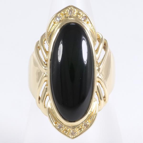 Yellow Gold Ring with Onyx and Diamond, Weighing Around 6.4g, Size 10