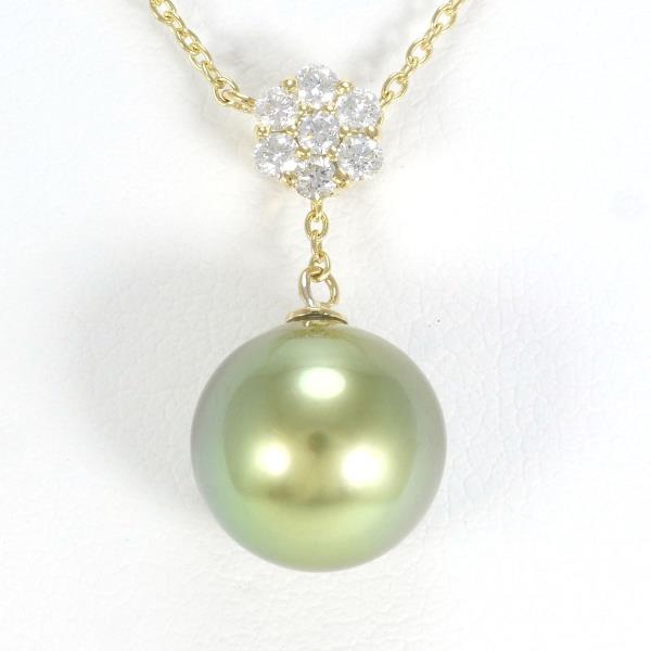 18K Yellow Gold Necklace with Pearl and 0.17 ct Diamond, Approximate Weight 4.4g, About 56cm in Length