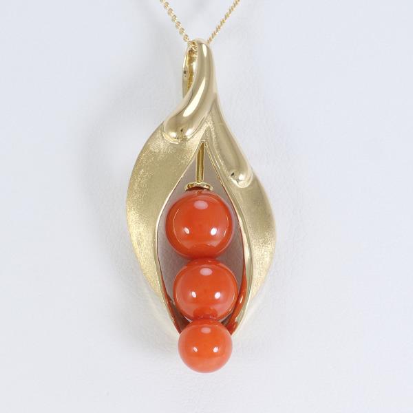 K18 Yellow Gold Necklace with Coral, Approx. 6.5g, 42cm Long (Pre-loved)