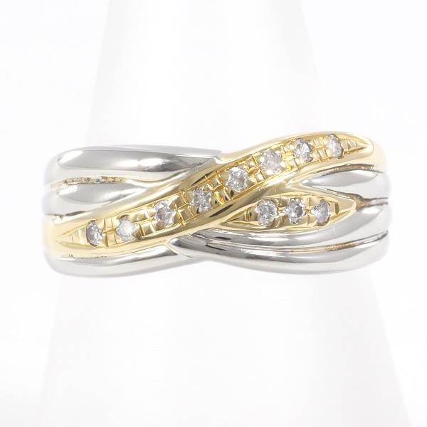 Diamond 0.11ct Ring, Size 11 in Platinum PT850 and K18 Yellow Gold, Women's Silver Preloved