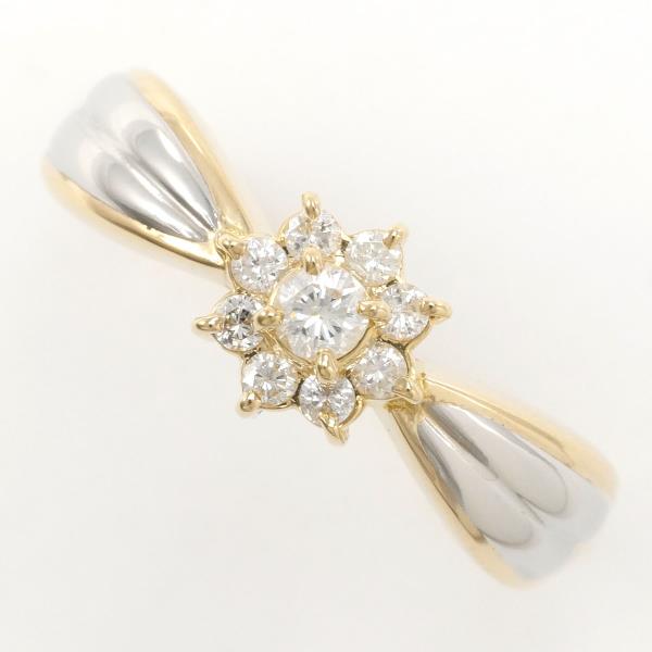 Flower Motif D0.20ct Ring with K18 18K Yellow Gold/Platinum PT900, Size 13, Ladies 【Used】