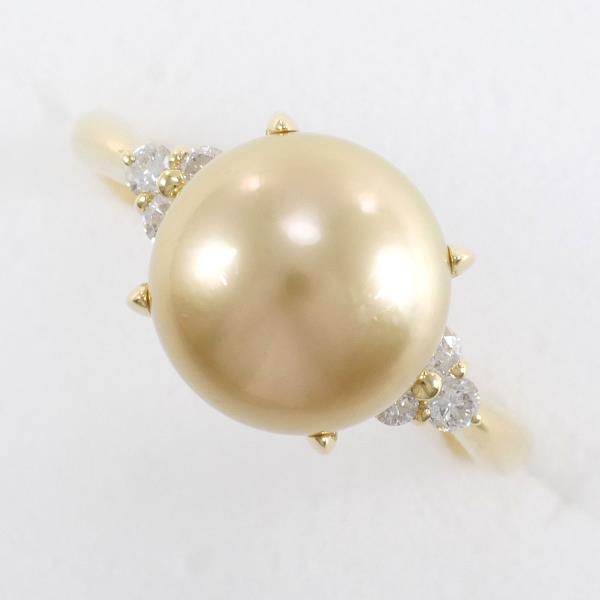Size 10 Yellow Gold Ring for Women, with Pearl of About 10mm and 0.16 ct Diamond, Total Weight Around 4.2g