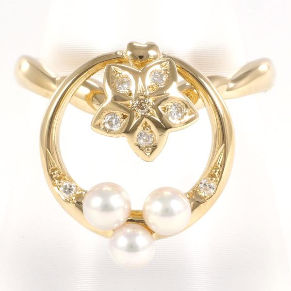 Pearl and Diamond 0.07ct Ring, Size 15 with About 3mm Pearl in K18 Yellow Gold, Women's Gold Preloved