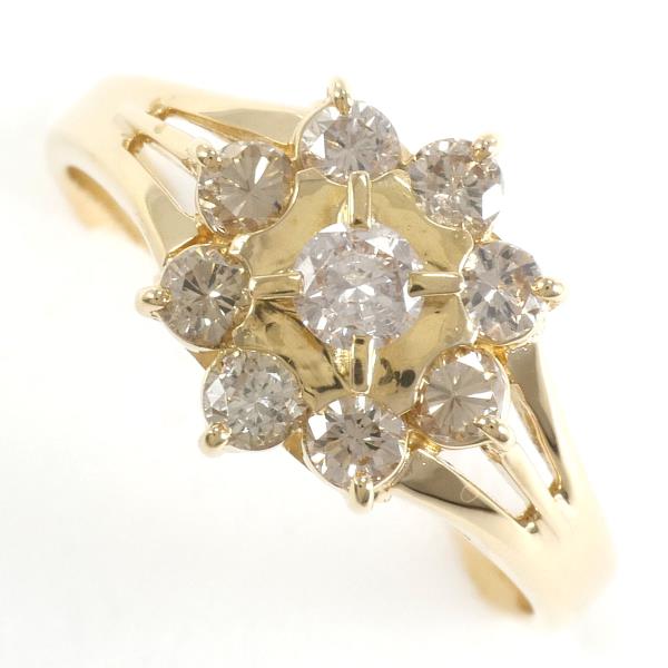 Flower Motif K18 Yellow Gold Ring with 0.70ct Brown Diamond, Size 11.5 for Women