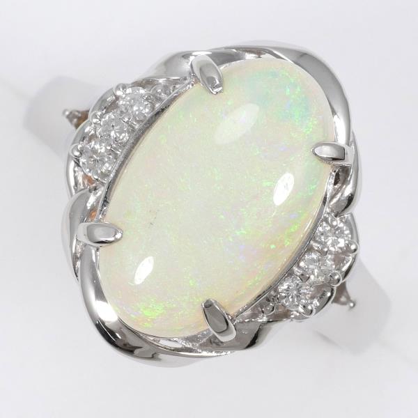 PT900 Platinum Ring with Opal (3.49ct) and Diamond (0.12ct), Size 18, Weighing Approx. 8.9g (Pre-loved)
