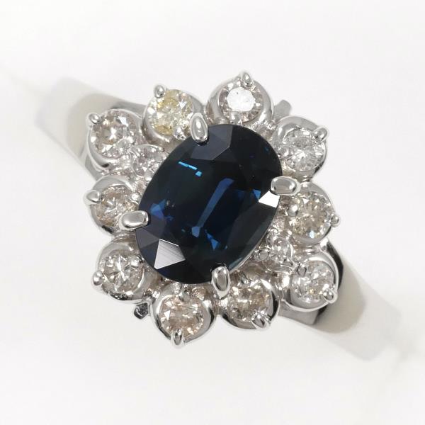 S1 .09ct Diamond and 0.35ct Sapphire Ring in Platinum PT900 for Women (Size 12) - Navy