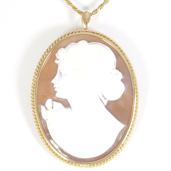 K18 18K Yellow Gold, Shell Cameo Necklace/Brooch, Total weight approximately 18.9g, approx 40cm, Women's Jewelry