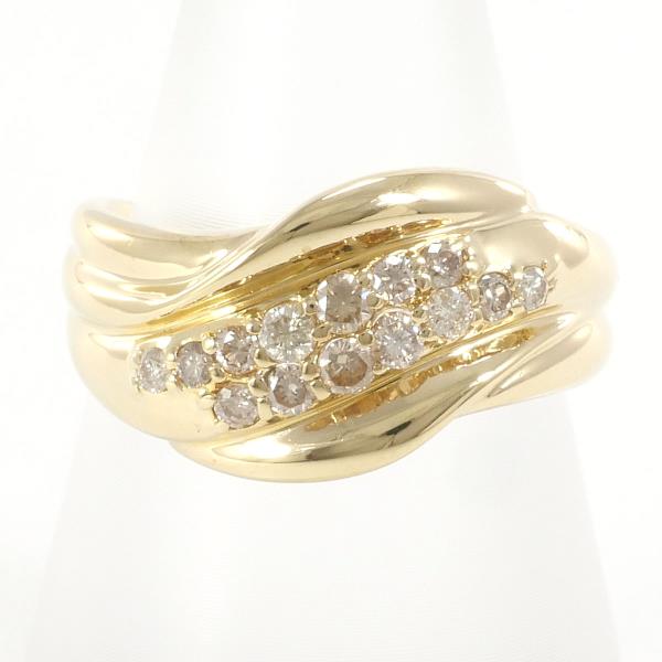 Exquisite K18 Yellow Gold Ring with 0.32ct Brown Diamond, Size 10 for Women