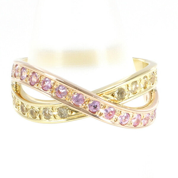 K18 Yellow Gold Ring with Pink and Yellow Sapphire, Size 11.5, Weight Approx 4.7g, For Women