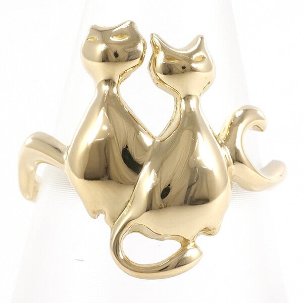 Cat Motif Ring in K18 Yellow Gold, Size 12.5 for Women