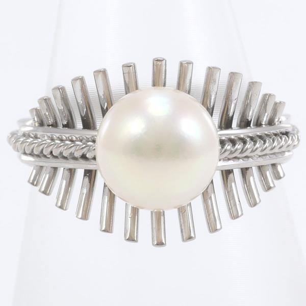 Sophisticated K14 14K White Gold Ring Size 13 with Approximately 8mm Pearl, Total Weight Approximately 5.9g - Ladies' Silver Hue (Used)