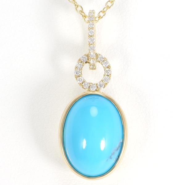 Unique Design Necklace with 4.28ct Turquoise and 0.115ct Diamond Made with K18 Yellow Gold, Turquoise and Diamond for Women
