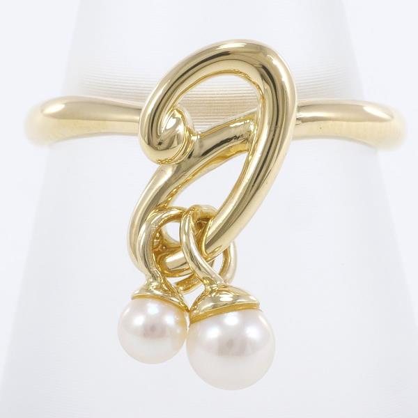 Chic 2P Design, Approx 3-4mm, Pearl Ring, K18 Yellow Gold, Size 10, Women's