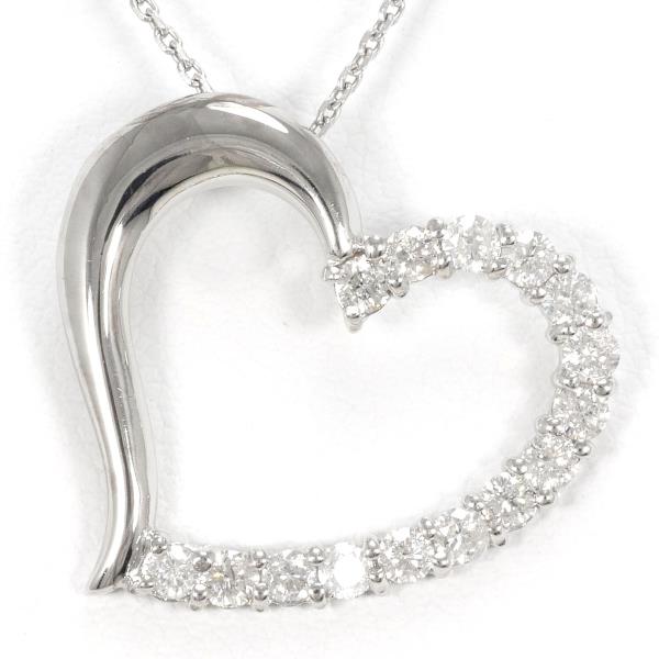 Heart Motif 0.52ct Diamond Necklace Made with K18 White Gold and Diamond for Women