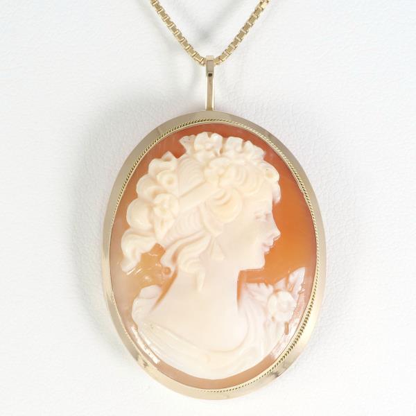 K18 Yellow Gold Brooch with Shell Cameo, Approximately 41cm Necklace