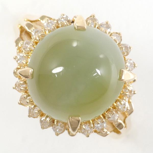 Ladies' 18K Yellow Gold Ring Size 10.5 with Chrysoberyl Cat's Eye & Diamond, Approximate Weight 6.1g, K18 Gold Material