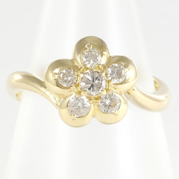 Classic K18 18K Yellow Gold Ring Size 9 with a 0.30 ct Diamond, Total Weight Approximately 2.5g - Ladies' Gold Hue (Used)